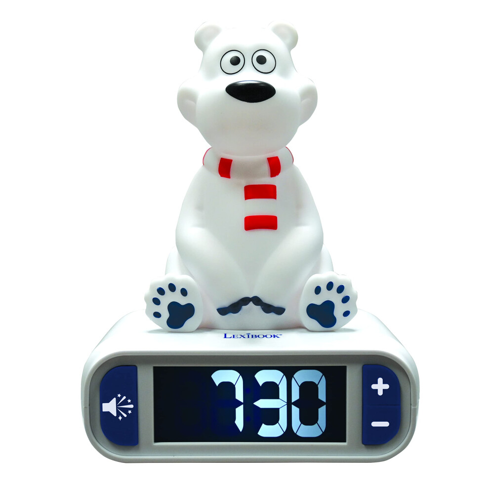 , Polar Bear, Nightlight Alarm Clock, Sounds And Melodies, Lcd Backlit Screen, Luminous, Snooze, Rl800pb Blue/White Lexibook