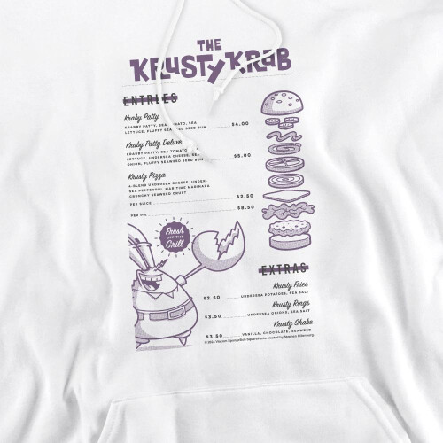 SpongeBob SquarePants (L, White) SpongeBob SquarePants Mens Krusty Krab Menu Hoodie 2