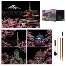jiuhao Scraper Scraper for Adults and Kids Art Engraving Creative Gift for Kids Friends Family with 4 Tools (Cherry Blossom)