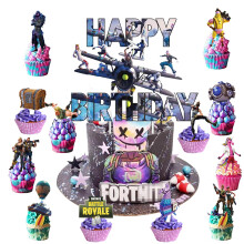 Gaming Cake Topper Set Gaming Cake Decoration 24pcs Cupcake Toppers and 1 Cake Topper for Boys Kids Game Theme Party Supplies Decoration