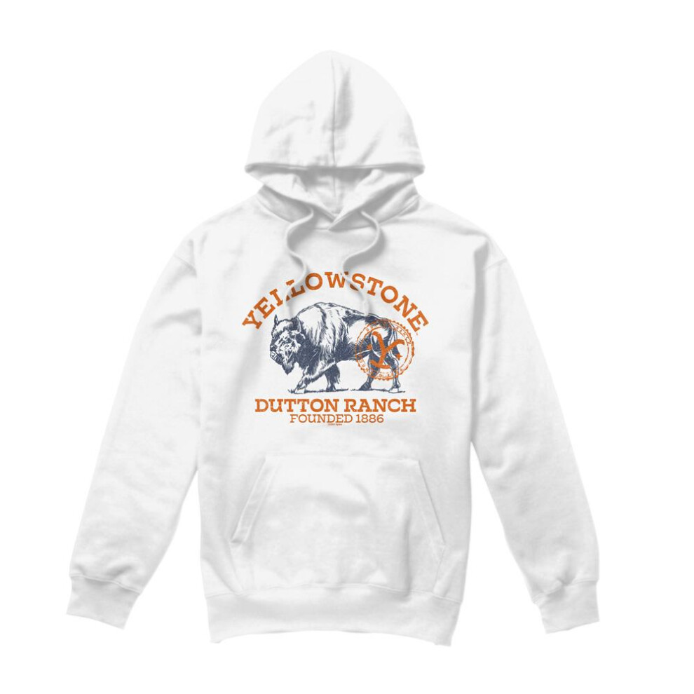 Yellowstone (L, ) Mens Dutton Ranch Buffalo Hoodie White