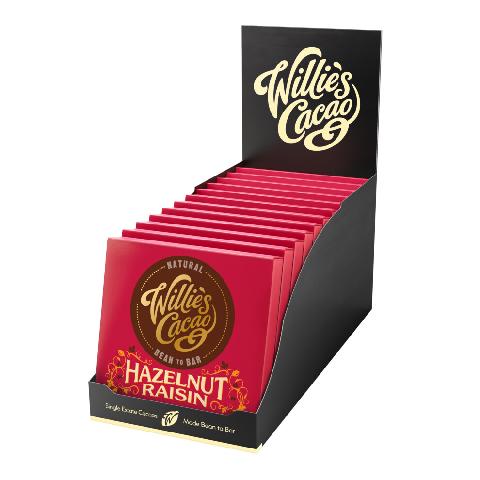 Willie's Cacao - Hazelnut Raisin 70% Chocolate Bar - 50G X 12 Multipack - Vegan - Artisan Made Dark