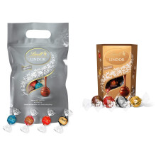 Lindt Lindor Chocolate Silver Truffles Bag - Approx 80 balls, 1 kg - Chocolate Truffles with a Smooth Melting Filling & Lindor Chocolate Truffles Box