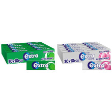 Extra Chewing Gum, Sugar Free, Spearmint Flavour, Chewing Gum Bulk, 30 Packs of 10 Pieces & White Chewing Gum, Sugar Free Bubblemint, Pack of 30