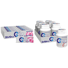 Extra White Chewing Gum, Sugar Free Bubblemint, Pack of 30 & White Chewing Gum, Sugar Free, Chewing Gum Bulk Box, 6 Packs of 46 Pieces