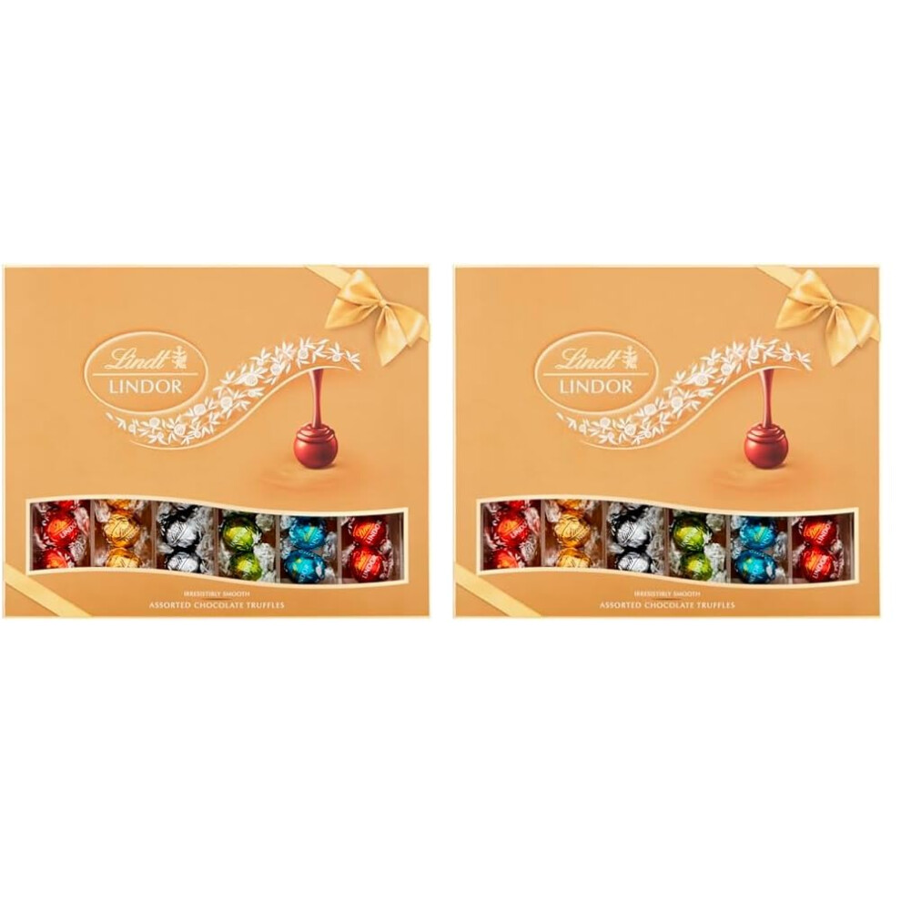 Lindt Lindor Assorted Chocolate Truffles Gift Box 525G - Gift Present Or Sharing Box - Mother's Day, Birthday, Congratulations (Pack Of 2)