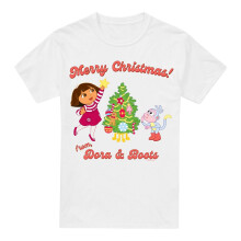 (XXL, White) Dora The Explorer Mens Happy Holidays Dora & Boots T-Shirt