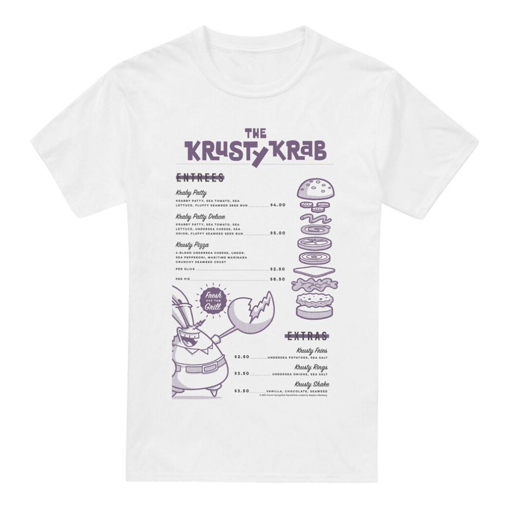Spongebob Squarepants (Xl, ) Mens Krusty Krab Menu T-Shirt White