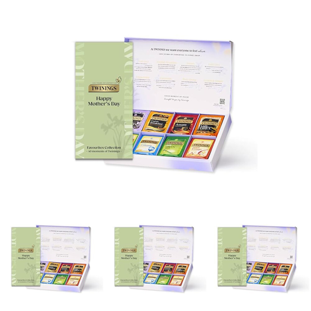 Twinings New Mother's Day Favourites Collection Gift Box | Black Tea & Herbal Infusions Selection | 8 Flavours | 40 Recyclable Individually Wrapped