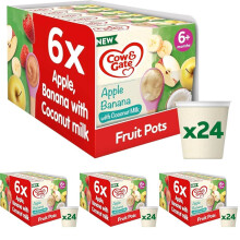 Cow & Gate Baby Food - Apple & Banana with Coconut Milk - Baby, Toddler and Kids Snacks - Fruit Pot Multipack - 6+ Months - 4x95g (24 Pots) (Pack of