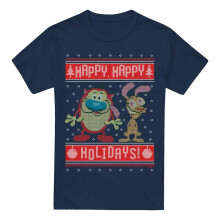 (3XL, Navy) Ren & Stimpy Mens Happy, Happy Holidays Christmas Jumper T-Shirt