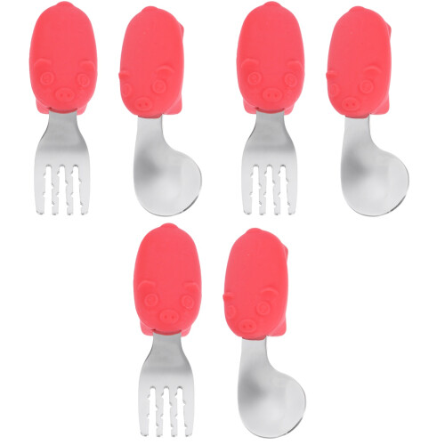 3Ensembles Ensemble Bébé Rouge Fourchette Acier Silicone 2