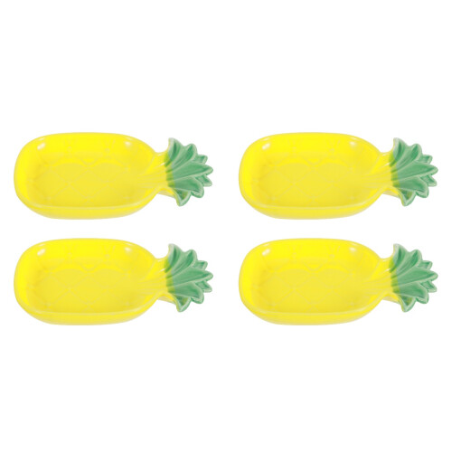 4Pcs Thick Ceramic Pet Feeding Bowls Yellow Pineapple Design 2