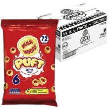 Hula Hoops Puft Salted Multipack Crisps 6x15g Snack Packs, Case of 14 - Light and Crispy Puffed Hoops - No Artificial Colours or Flavours, Suitable