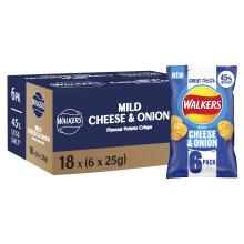Walkers Less Salt Mild Cheese & Onion Multipack Crisps 18 x 6 x 25g
