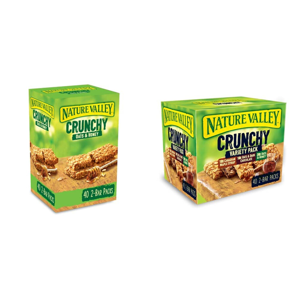 Nature Valley Crunchy Granola Bars Oats 'N' Honey, Pack Of 40 Bars & Crunchy Granola Bars Variety, Pack Of 40 Bars
