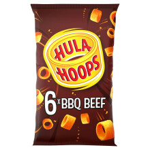 Hula Hoops BBQ BEEF Multipack Crisps 6 Pack 24g Packs, Case of 30 - Deliciously crunchy - No Artificial Colours or Flavours, Suitable for Vegetarians