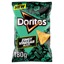 Doritos Zingy Vinegar Tortilla Chips Sharing Bag Crisps 180g (Case of 12)