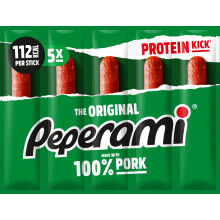 PEPERAMI Original, 22 Pack, 22 x 100 g, Smoked pork salami sausage, made with 100% pork with protein kick, for on the go, the office, and lunch break