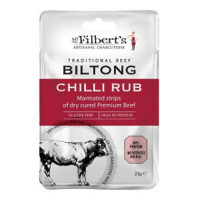 Mr Filbert?s Chilli Rub Biltong ? 20 x 25g Snack Packs | High Protein Beef Snack | Air-Dried British Biltong with Chilli Spice