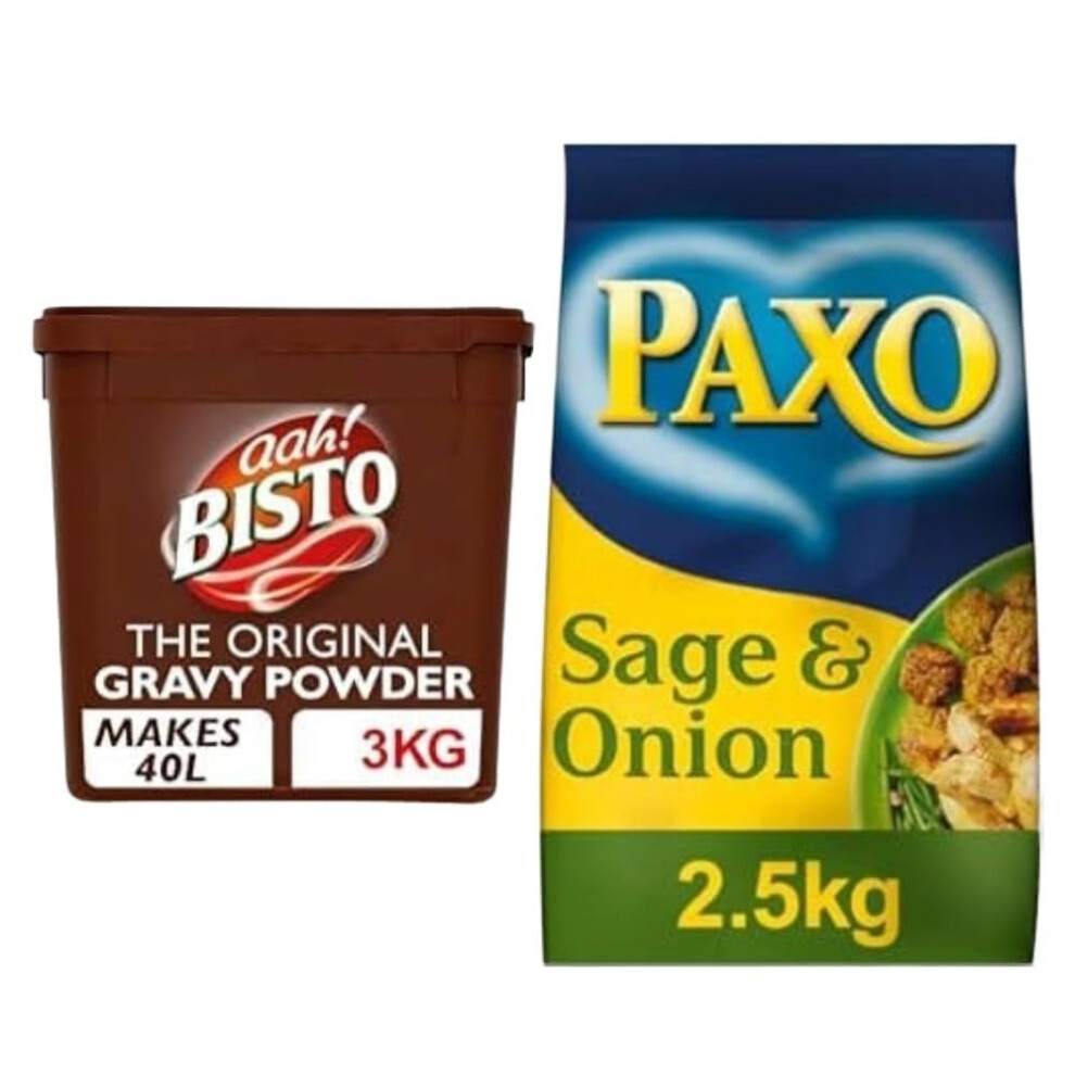 Bisto Roast Dinner Bundle: 1 X 3 Kg The Original Gravy Powder Tub & 1 X 2.5 Kg Paxo Sage And Onion Stuffing Mix Tub - Ideal For Pubs, Carveries