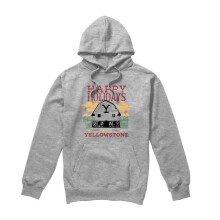 (M, Sport Heather) Yellowstone Mens Happy Holidays Christmas Hoodie