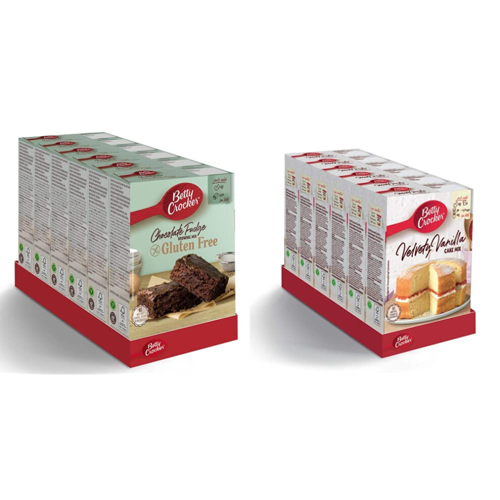 Betty Crocker Gluten Free Chocolate Fudge Brownie(Pack Of 6) & Velvety Vanilla Cake Mix 425G (Pack Of 6)