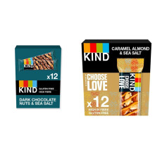 KIND Bars, Gluten Free Snack Bars, Dark Chocolate Nuts & Sea Salt, 12 Bars (Packaging May Vary) & Bars, Gluten Free Snack Bars, Caramel Almond & Sea