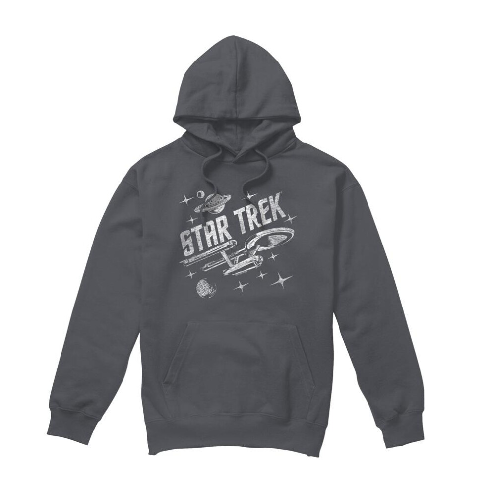 Star Trek (M, Charcoal) Mens Through Space Hoodie Multicoloured