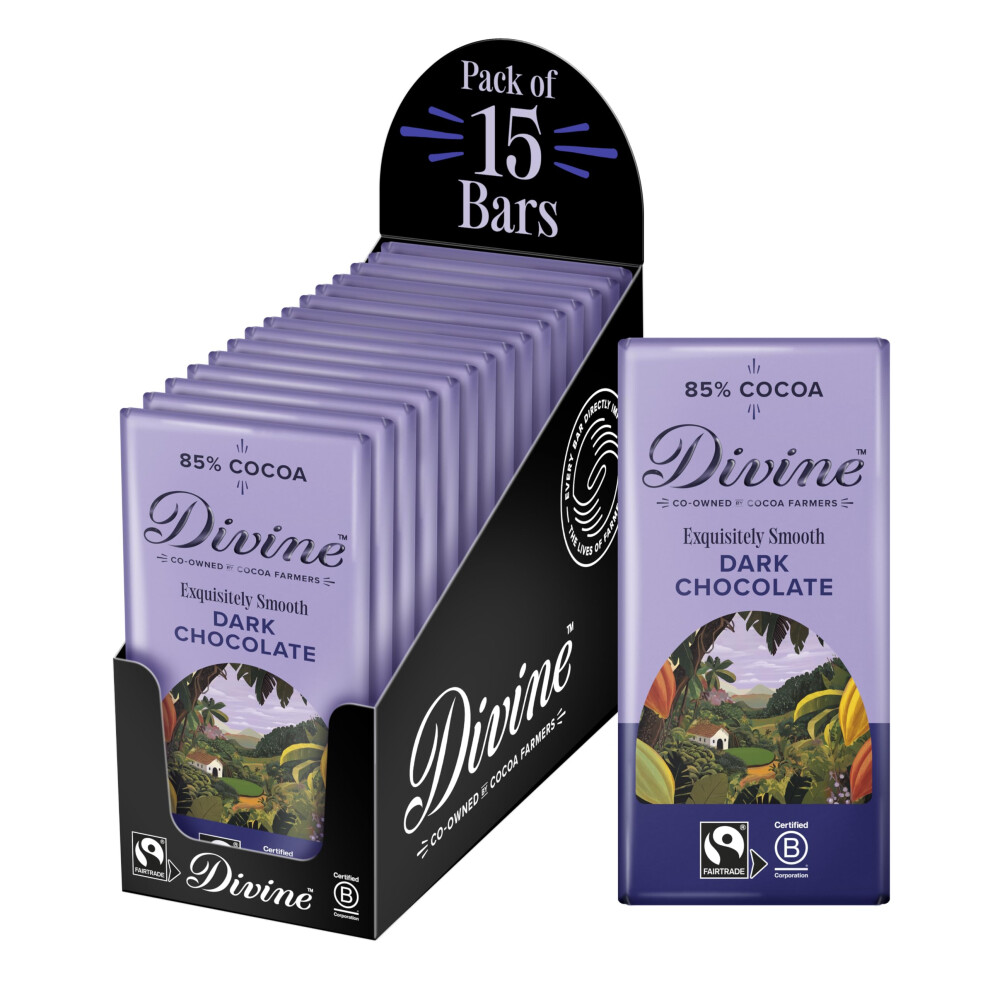 Divine 85% Cocoa Dark Chocolate 15 X 90G Bars ? Fairtrade Dark Chocolate ? Smooth Rich Flavour ? Ethical Premium Chocolate
