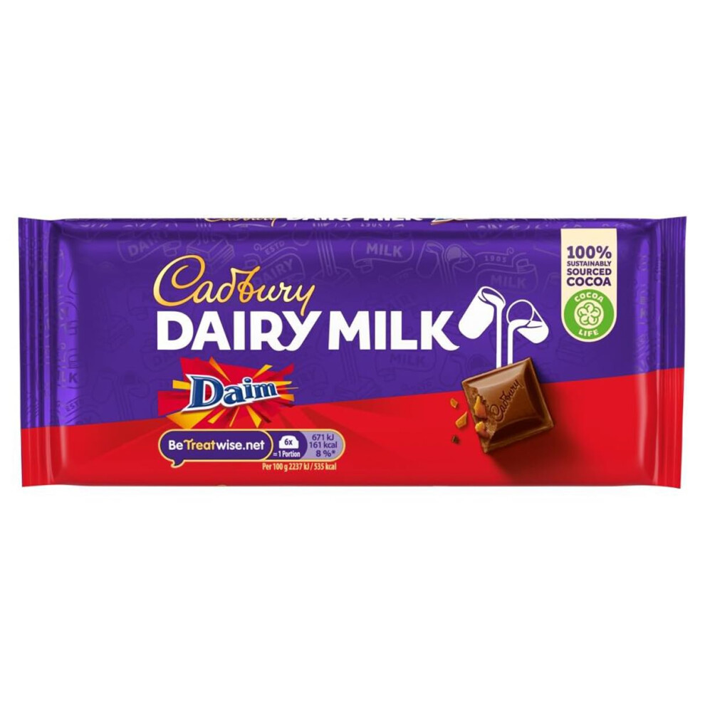 Cadbury Dairy Milk Daim Chocolate Bar, Almond Caramel Crunch, 120 G (Pack Of 18)
