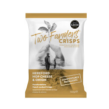 Two Farmers Crisps, Hereford Hop Cheese & Onion Hand Cooked Crisps, Vegetarian, Gluten Free, 100% Compostable Bags, 12 x 150g