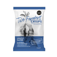 Two Farmers Crisps, Lightly Salted Hand Cooked Crisps, Vegan and Vegetarian, Gluten Free, 100% Compostable Bags, 12 x 150g