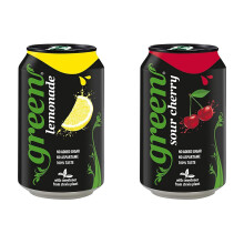Green Lemonade Cans 24 Pack, No Added Sugar Soft Drink, Bulk Pack of 24 Cans x 330 ml & Green Sour Cherry Cans 24 Pack, No Added Sugar Soft Drink,