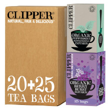 Clipper Organic Berry Burst Infusion 25 envelopes (pack of 6) & Organic Infusion Peppermint 20 Tea Bags (Pack of 6)
