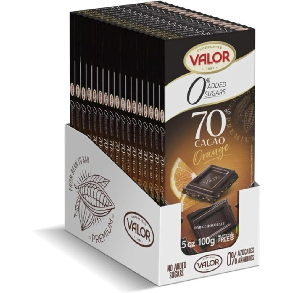Chocolates Valor 1881 Valor Sugar Free Chocolate Bar - Diabetic Chocolate With - Smooth Suger Free Made With 70% Cacao Sweetened With Stevia Gluten Free Dark/Orange