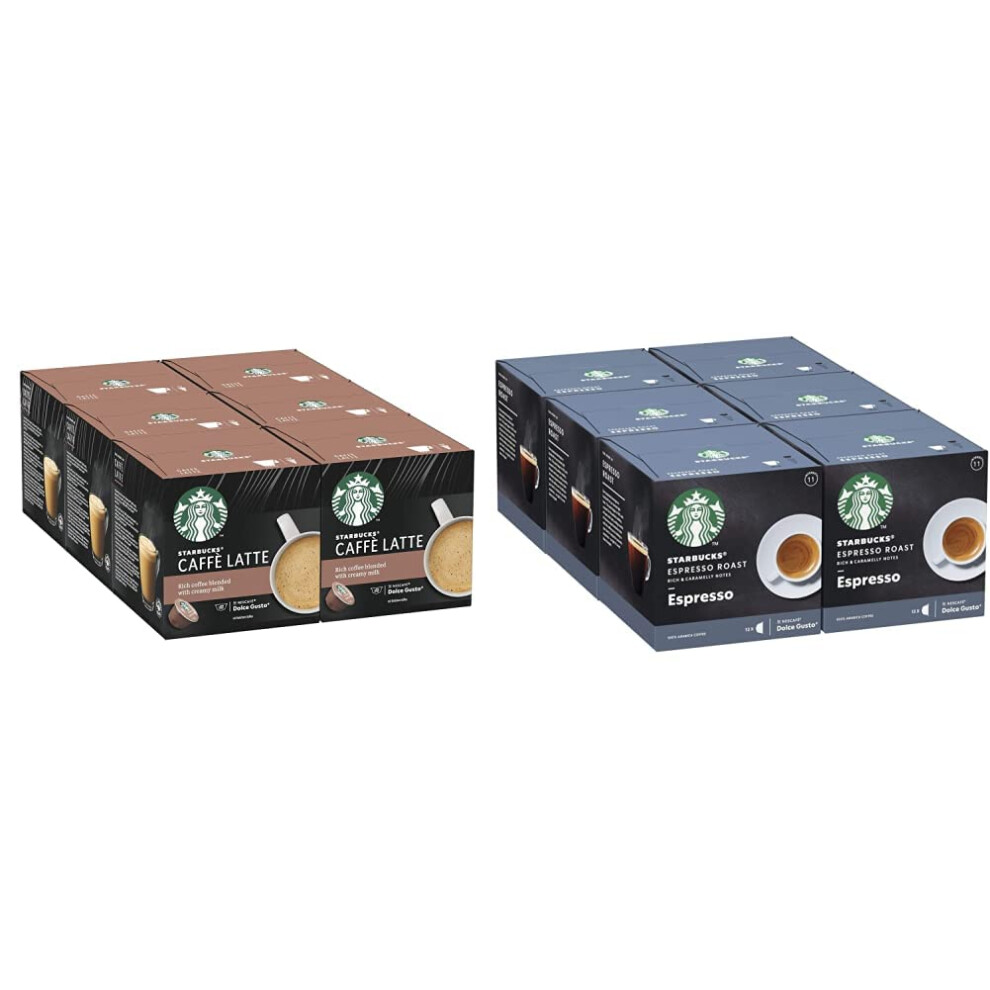 Starbucks Caffe Latte By Nescafe Dolce Gusto Coffee Pods & Espresso Roast By Nescafe Dolce Gusto Dark Roast Coffee Pods, 12 Capsules