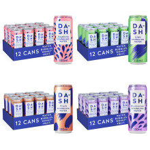 Dash Water - Pack of 48: Lime, Raspberry, Peach, Blackcurrant - NO Sugar, NO Sweetener, NO Calories - Infused with Wonky Fruit (330ml Can Each)