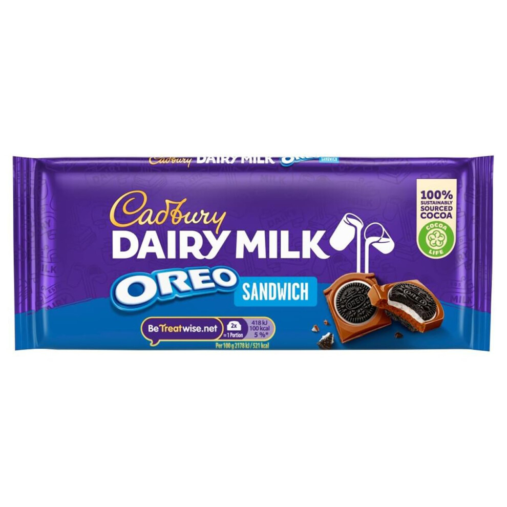 Cadbury Dairy Milk Oreo Sandwich Chocolate Bar, With Oreo Biscuit Pieces, 96G (Pack Of 15)