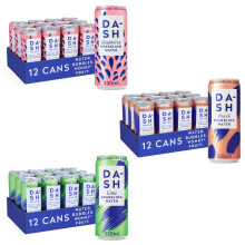 Dash Water - Pack of 36-12x Lime, 12x Raspberry, 12x Peach - NO Sugar, NO Sweetener, NO Calories - Infused with Wonky Fruit (330ml per Can)