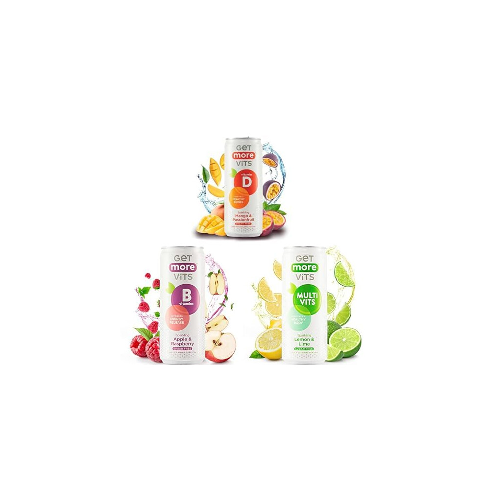 Get More Bundle Of Vits Cans (36 X 330Ml), Vitamin D - Sparkling Mango & Passionfruit, B Vitamins - Sparkling Apple & Raspberry, Multi Vits