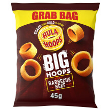 Hula Hoops BIG HOOPS BBQ BEEF Grab Bag Crisps 45g Bags, Case of 36 - Bigger Hoop, bold flavour. Bigger than standard sized Hula Hoops, No Artificial
