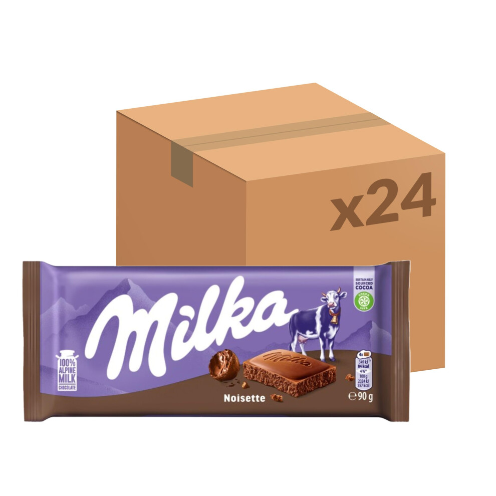 Milka Noisette Hazelnut Alpine Milk Chocolate Bar, Smooth And Creamy Chocolate Made With 100% Alpine Milk, Perfect For Sharing, Bulk Buy, 90 G (Pack