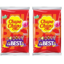 Chupa Chups Best Of Lollipop Bulk Bag, Party Sweets In 6 Flavours With Natural Colourings, Suitable for Vegetarians - 120 Lollies (Pack of 2)