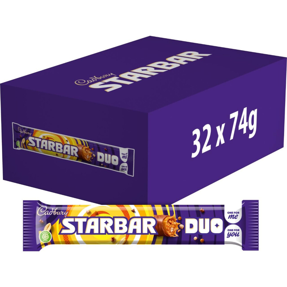 Cadbury Starbar Duo Chocolate Bars, Bulk Buy Treats For Snacking, Sharing & Gifting 32 X 74 G