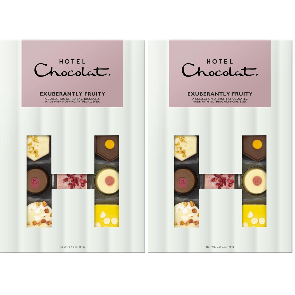 Hotel Chocolat Exuberantly Fruity H-Box 170G - 18-Piece Fruity , Milk Chocolate Box - Suitable For Vegetarians - Gift For Birthday, Thank Dark/White