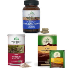 Organic India Gut Reset Trio - Herbal Bowel Formula, Psyllium Husk & Lemon Ginger Herbal Tea - Ayurvedic Support for Digestion, Fibre & Gut Health - 1