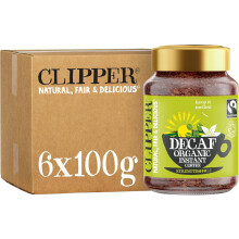 Clipper Decaf Organic Coffee | 6x 100g Jars Decaffeinated Instant Coffee | Bulk Buy for Home & Catering | Gourmet Sustainable Fairtrade Coffee by