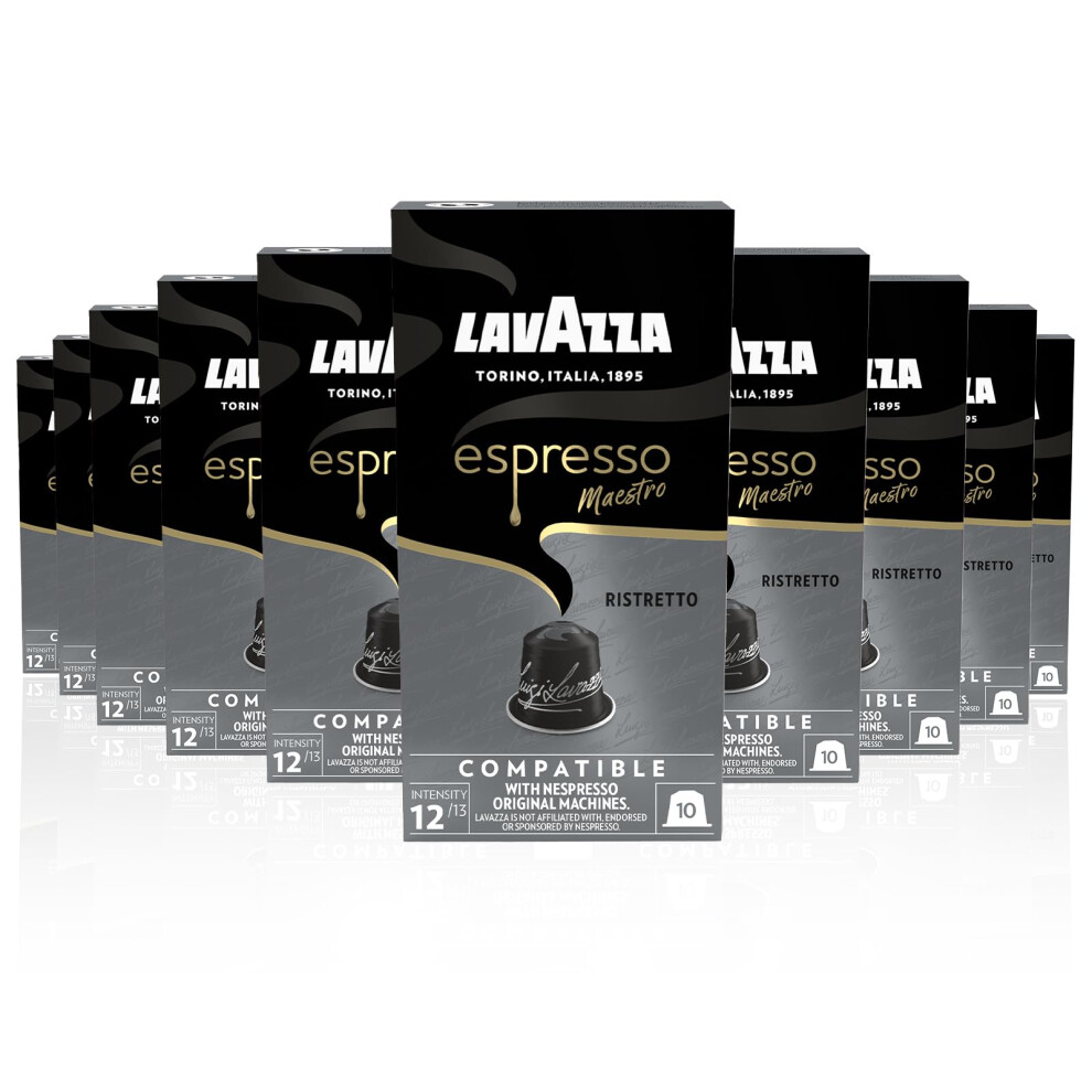 Lavazza , Espresso Maestro Ristretto, 100 Aluminium Capsules Compatible With Nespresso Original Machines, Chocolate & Caramel Notes, Arabica & Robusta,