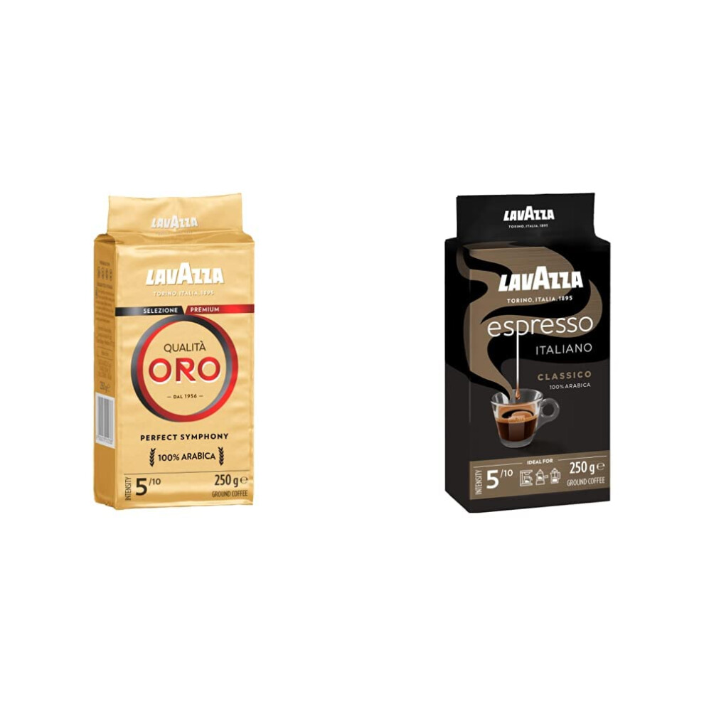 Lavazza Qualit? Oro, 100% Arabica Medium Roast Ground Coffee, 250 G, (Pack Of 6) & Caffe Espresso, 100% Arabica Roast Ground Coffee, 250 G, Light